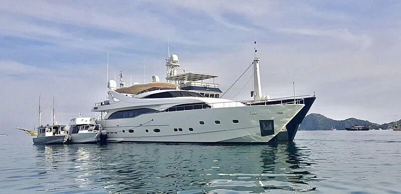a large white boat in the water aboard EAGLE WINGS 3 Yacht for Sale
