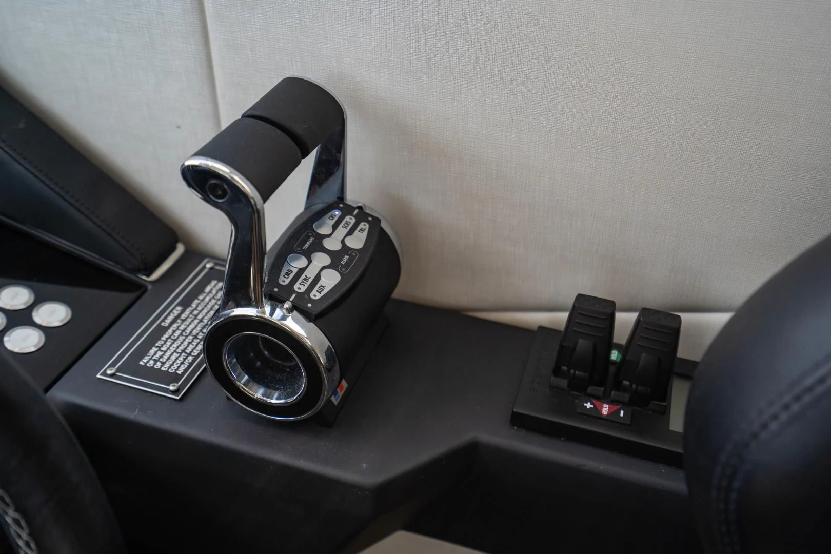 a black telephone on a desk aboard SUBMARINO Yacht for Sale