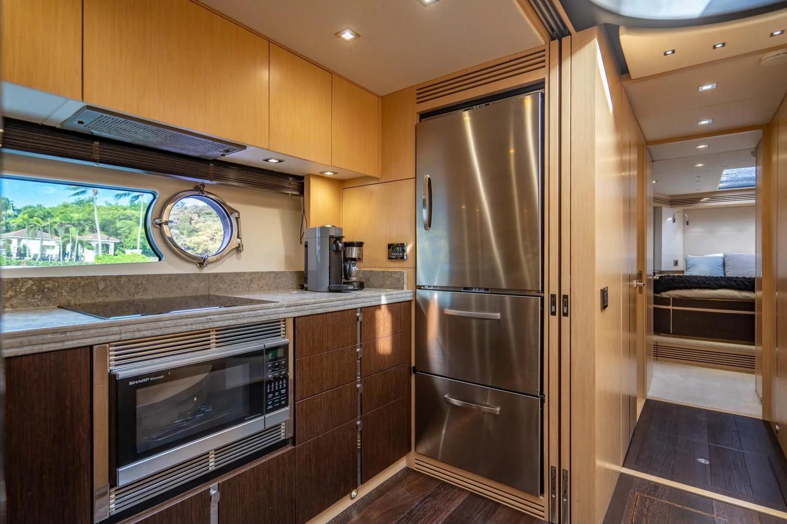 a kitchen with stainless steel appliances aboard SUBMARINO Yacht for Sale