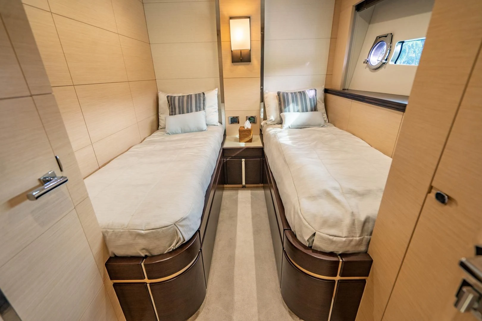 a room with a bed and a mirror aboard SUBMARINO Yacht for Sale