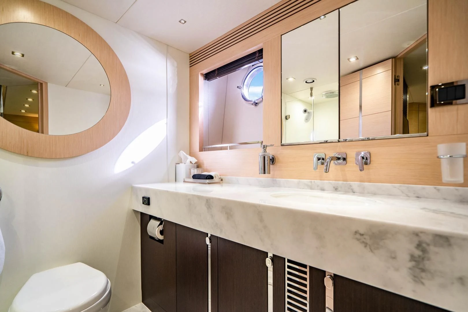 a bathroom with a large mirror aboard SUBMARINO Yacht for Sale