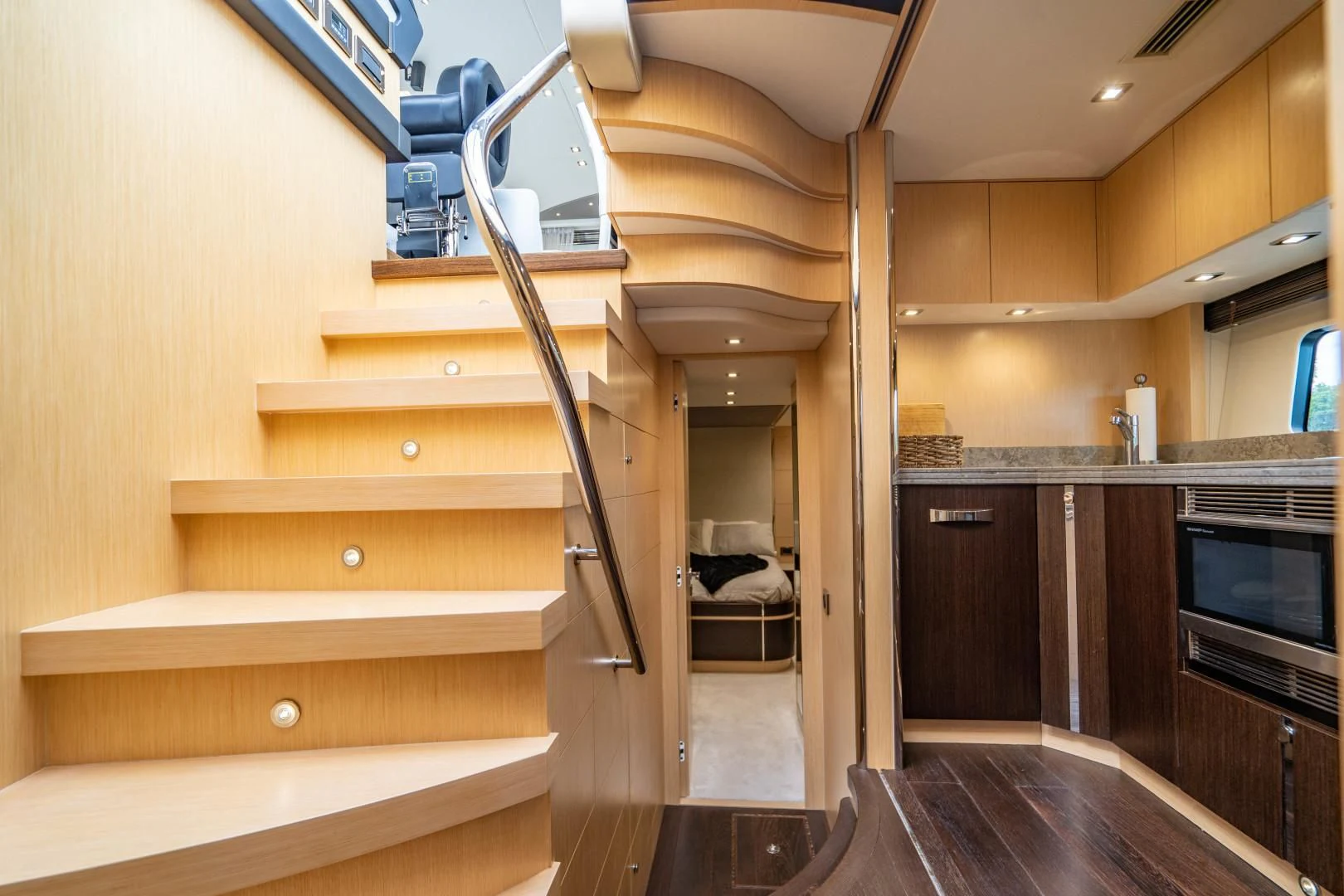 a wooden staircase in a kitchen aboard SUBMARINO Yacht for Sale