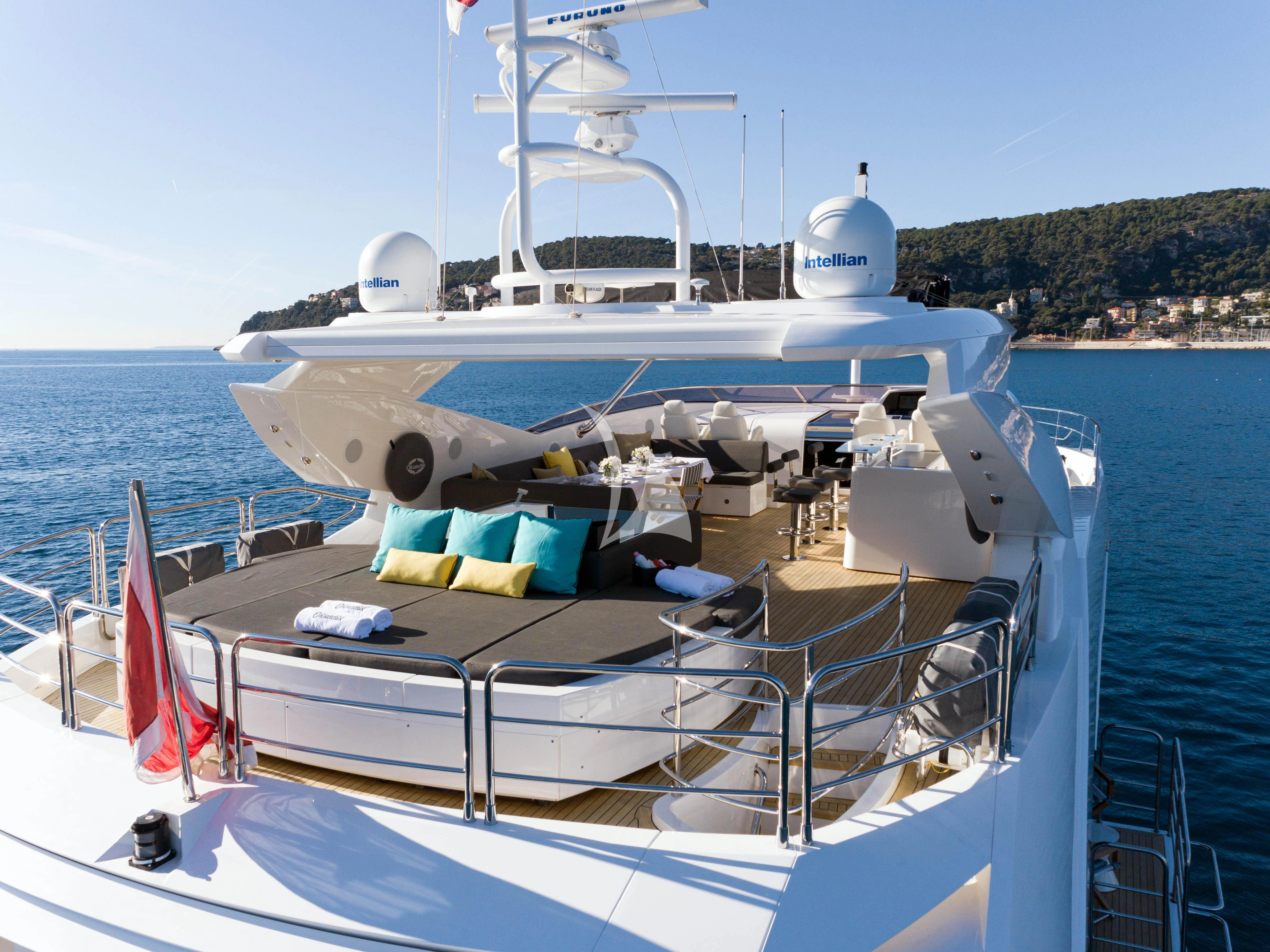 a boat on the water aboard OKSANCHIK Yacht for Charter