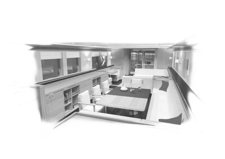 a room with a table and chairs aboard ARAOK II Yacht for Sale