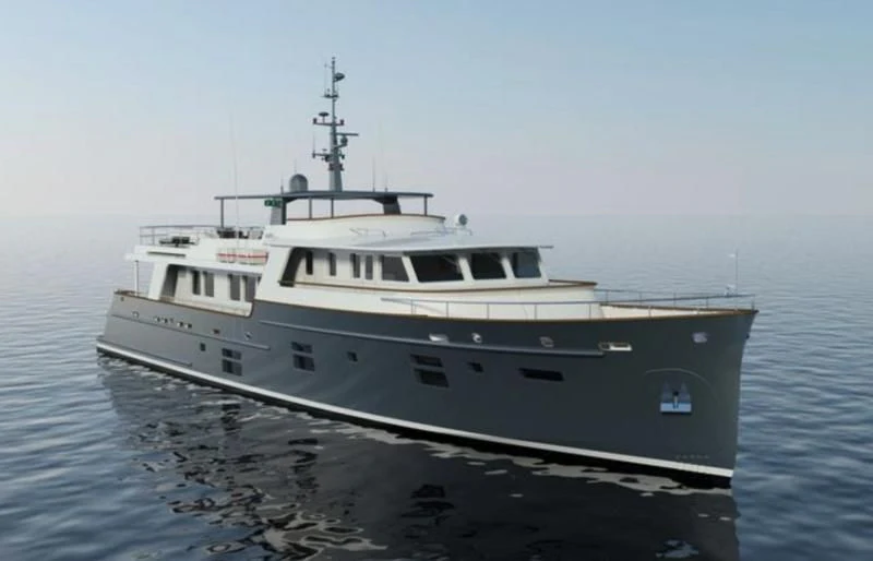 a large white boat in the water aboard ARAOK II Yacht for Sale
