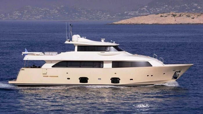 a white yacht in the water aboard DANA Yacht for Sale