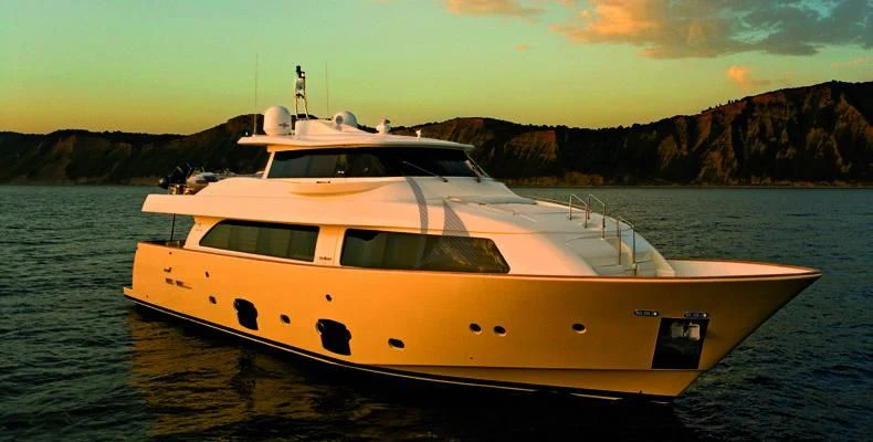 a white yacht on the water aboard DANA Yacht for Sale