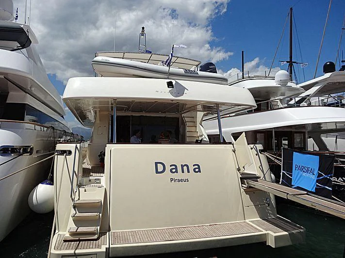 a boat on a dock aboard DANA Yacht for Sale