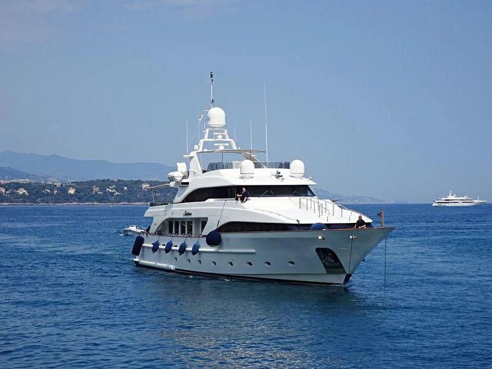 a white boat in the water aboard SATINE Yacht for Sale