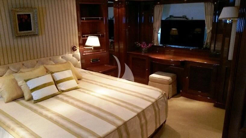 a bed in a room aboard SATINE Yacht for Sale