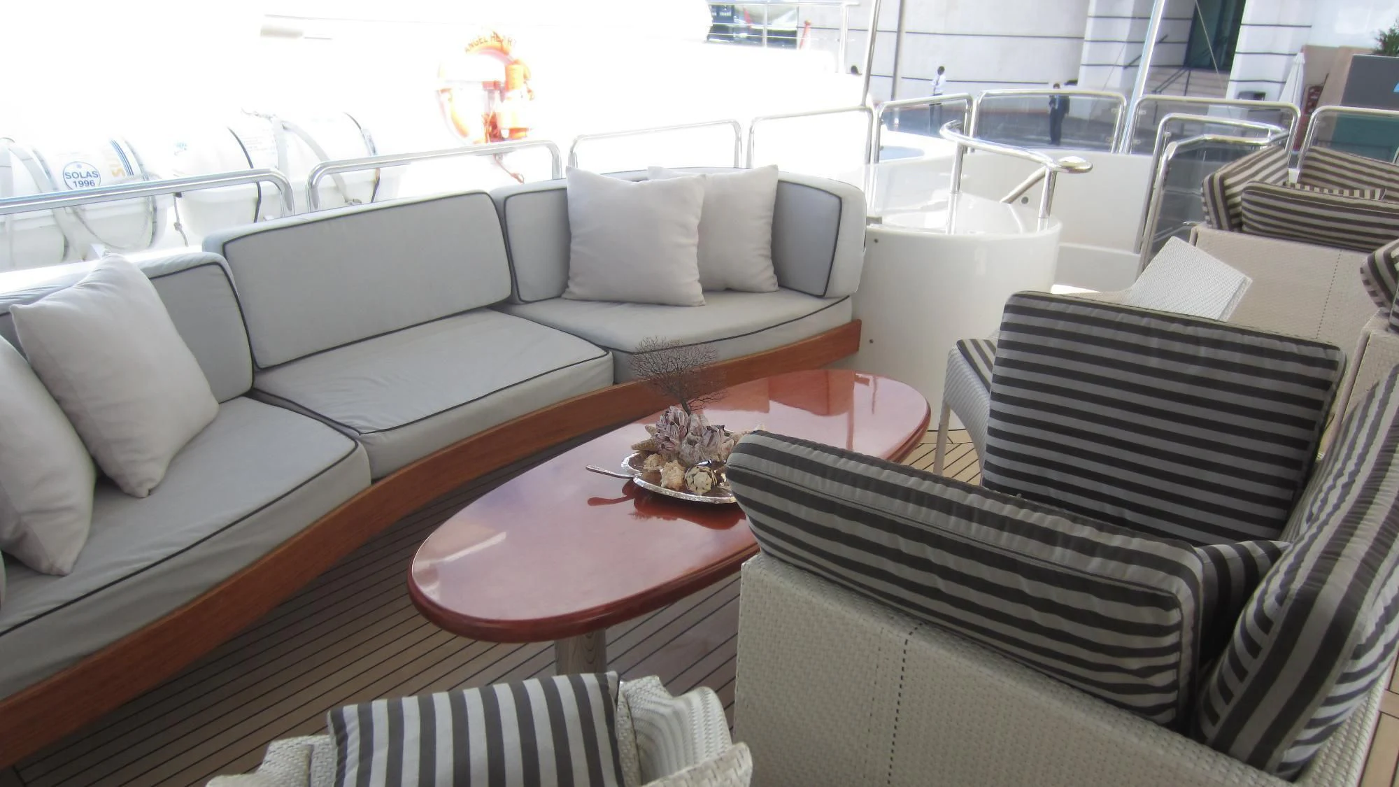 a living room with a large window aboard SATINE Yacht for Sale