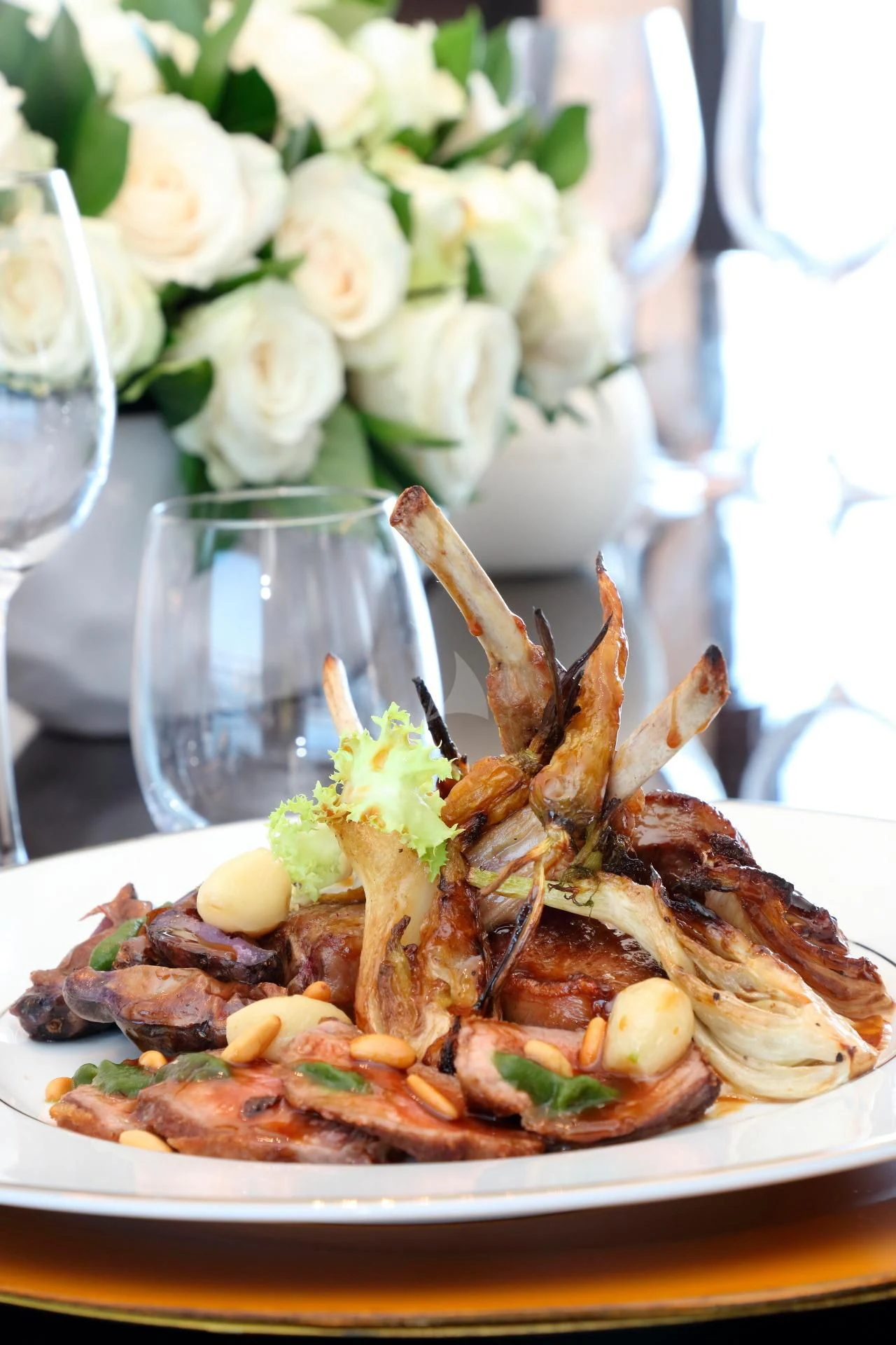 a plate of food aboard NAZ Yacht for Sale