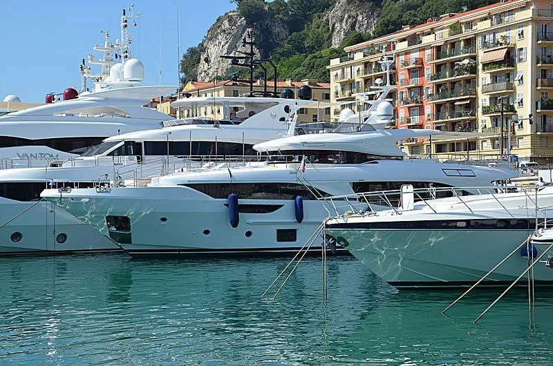 a group of boats docked aboard NAZ Yacht for Sale