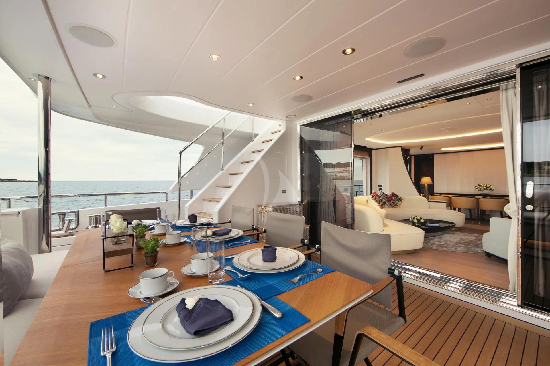 a modern looking living room aboard NAZ Yacht for Sale