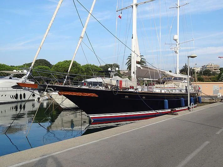 a boat docked at a pier aboard ANAMCARA Yacht for Sale
