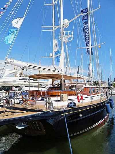 a boat docked at a pier aboard ANAMCARA Yacht for Sale