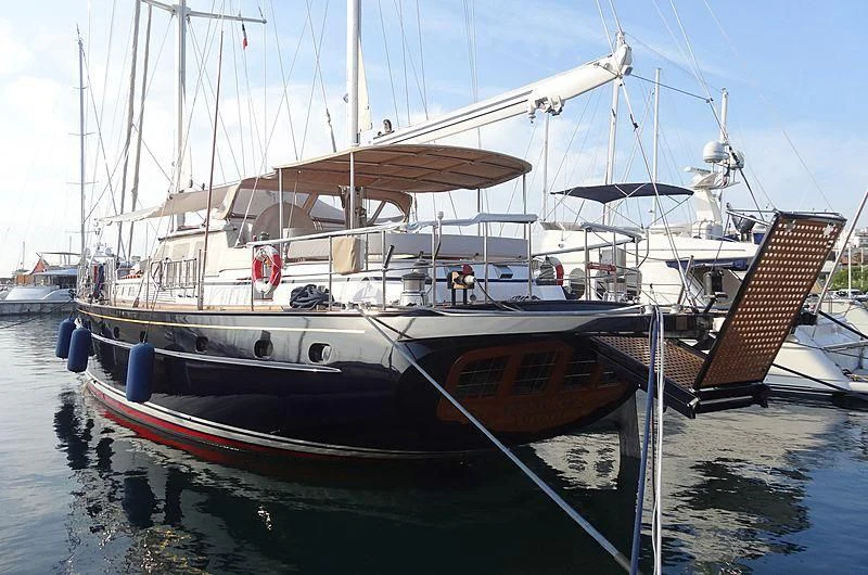 a boat docked in the water aboard ANAMCARA Yacht for Sale