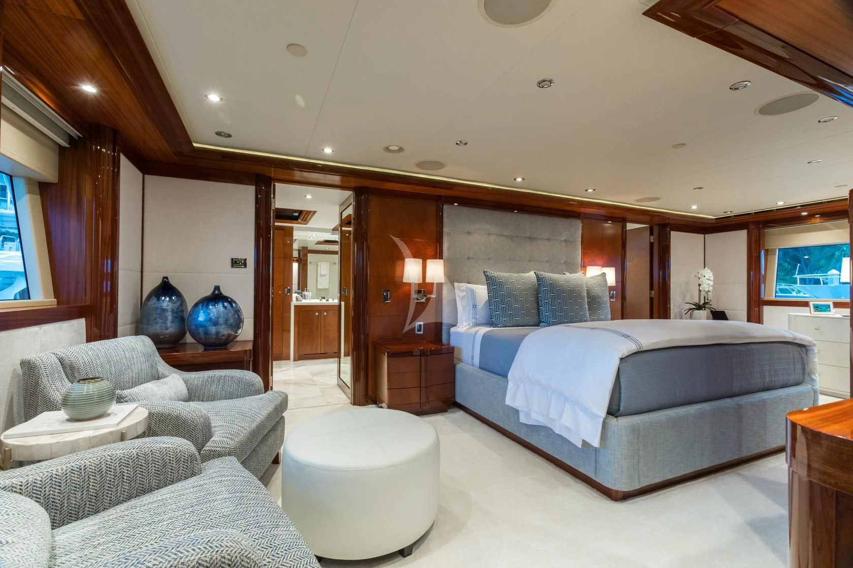 a large bedroom with a large bed aboard CHASING DAYLIGHT Yacht for Sale