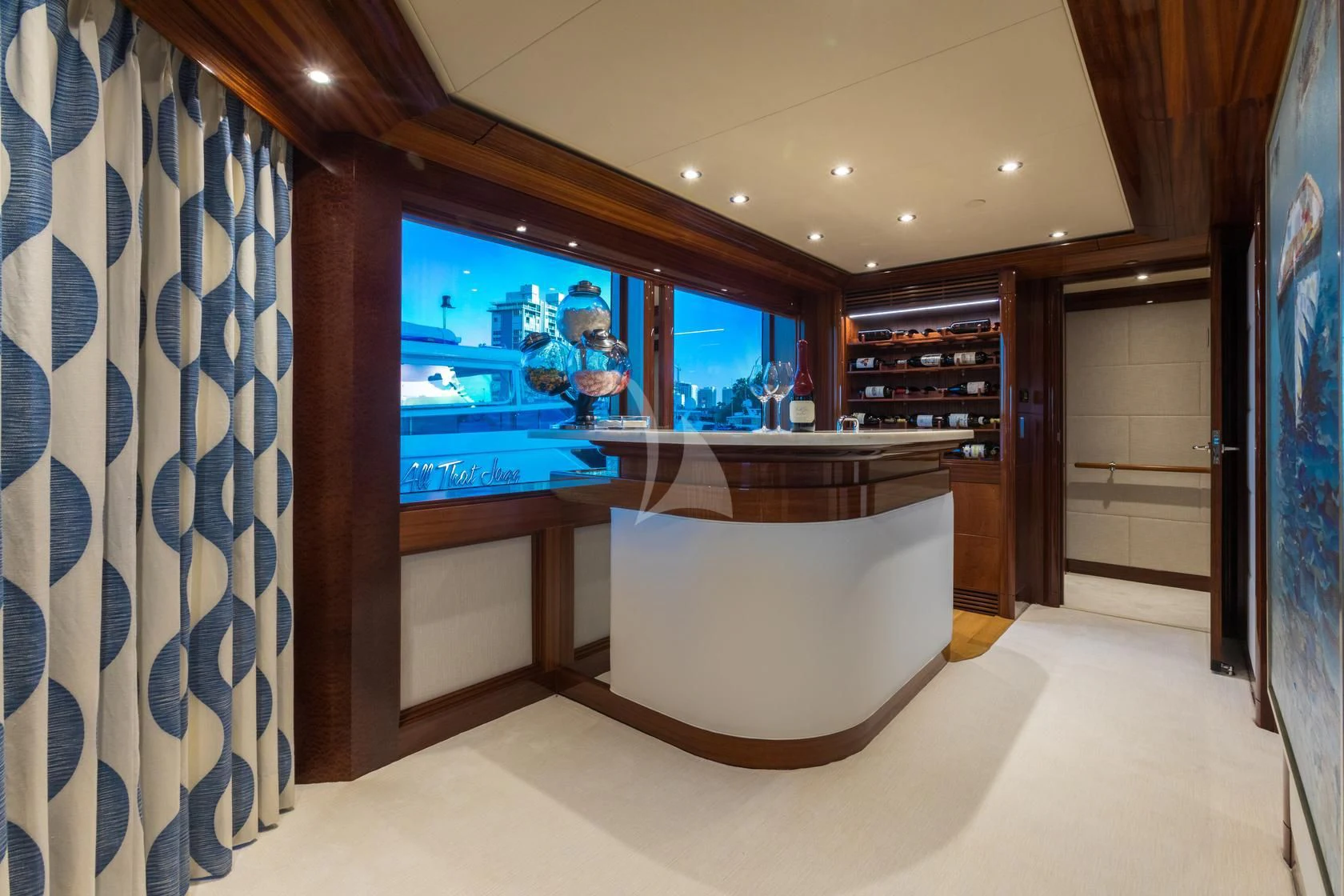a room with a large television aboard CHASING DAYLIGHT Yacht for Sale