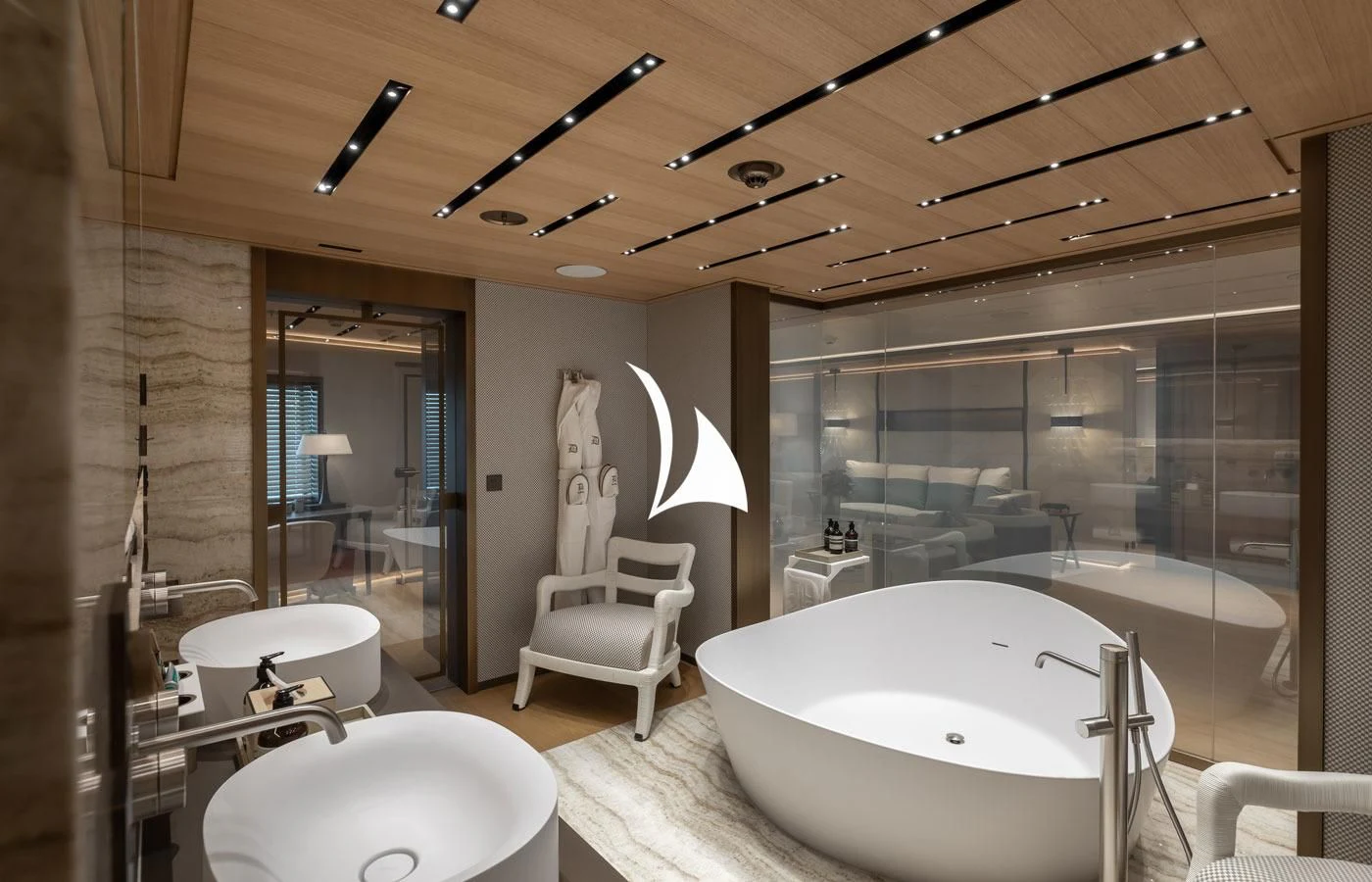 a bathroom with a large bathtub aboard LA DATCHA Yacht for Sale