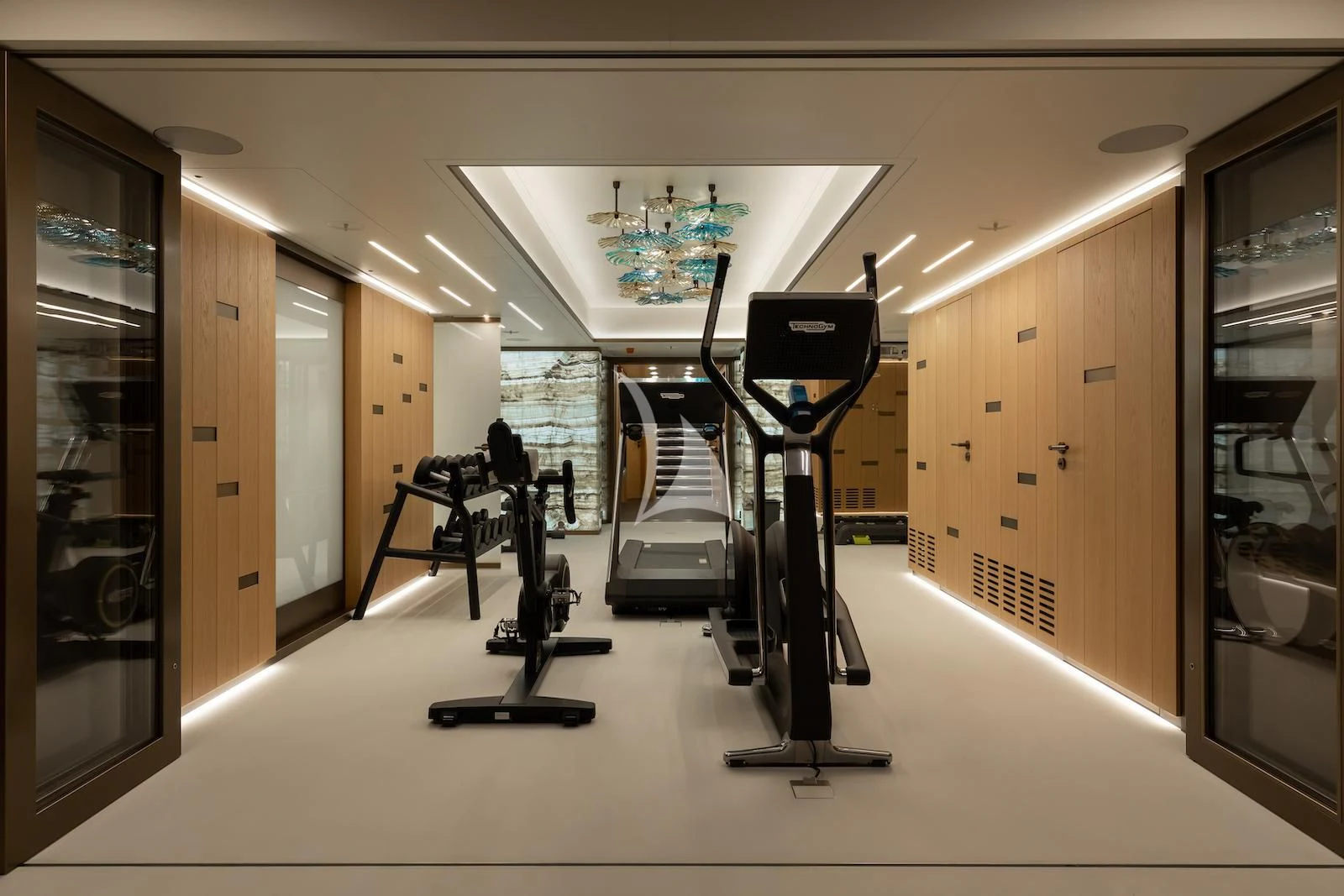 a gym with exercise equipment aboard LA DATCHA Yacht for Sale