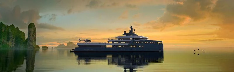 a large boat in the water aboard LA DATCHA Yacht for Sale