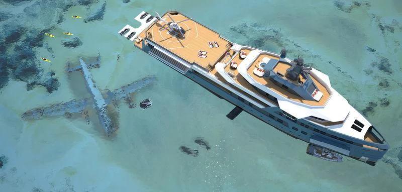 a toy boat in the water aboard LA DATCHA Yacht for Sale