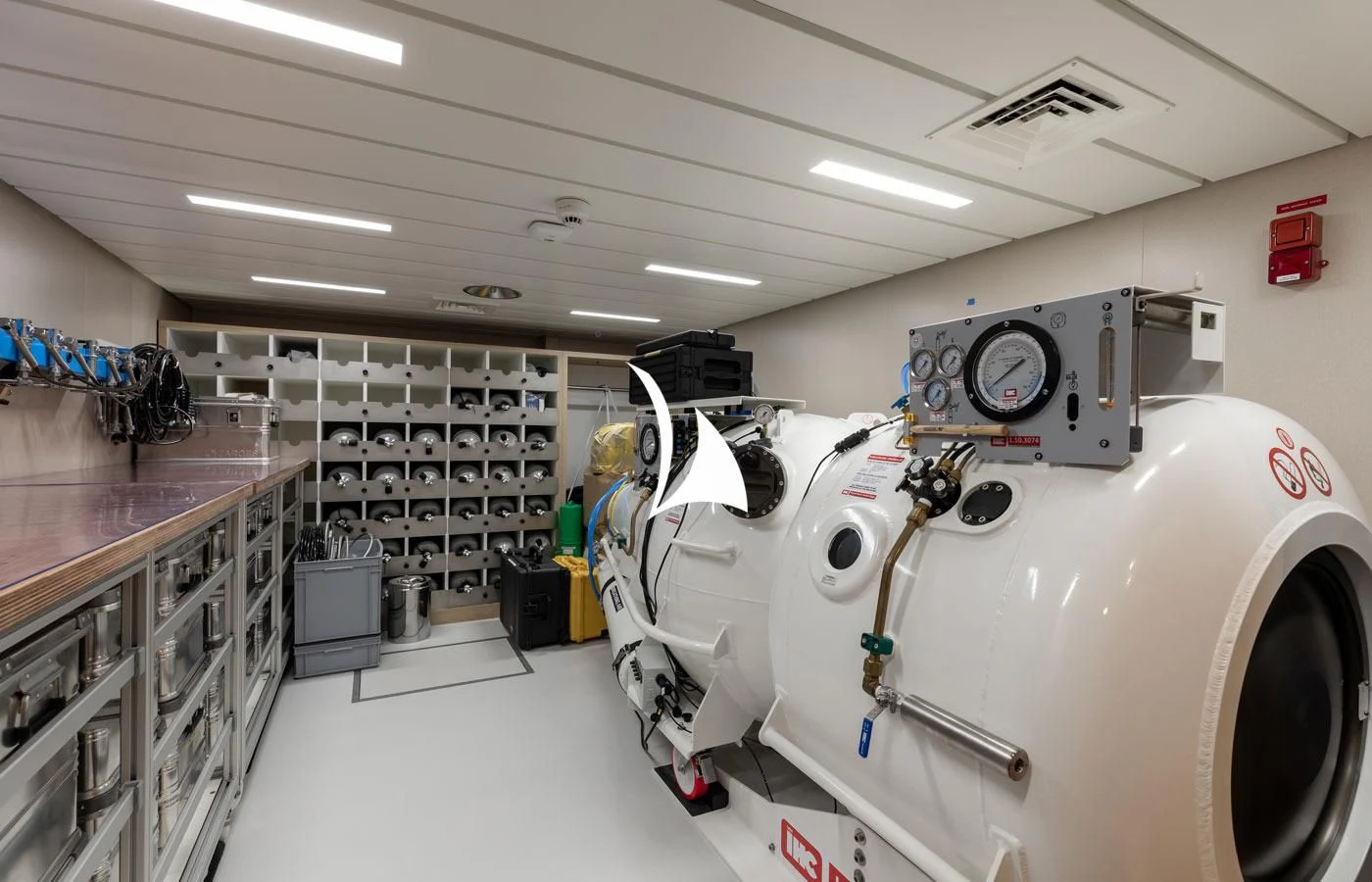 a large white machine in a room aboard LA DATCHA Yacht for Sale