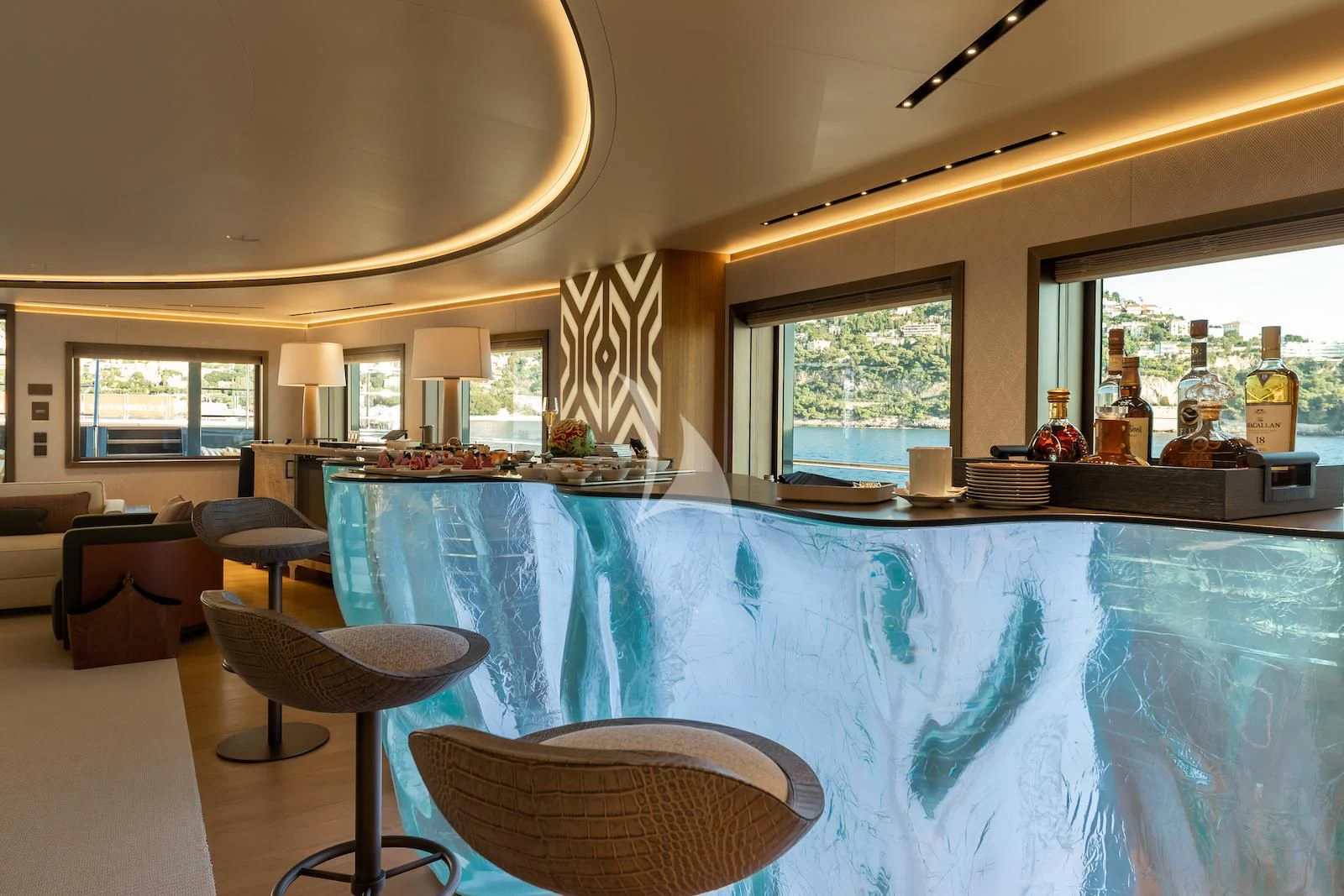 a large swimming pool in a house aboard LA DATCHA Yacht for Sale