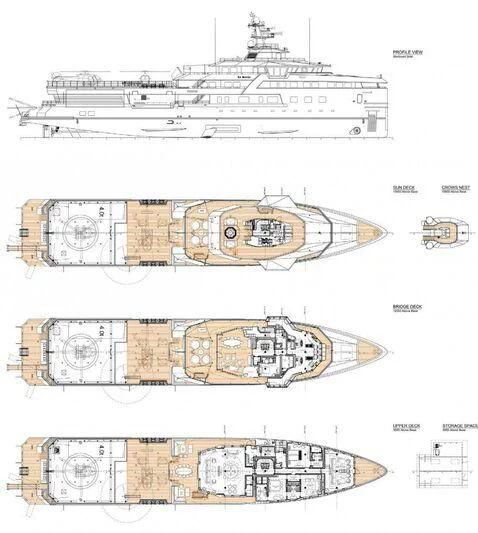 diagram, engineering drawing aboard LA DATCHA Yacht for Sale