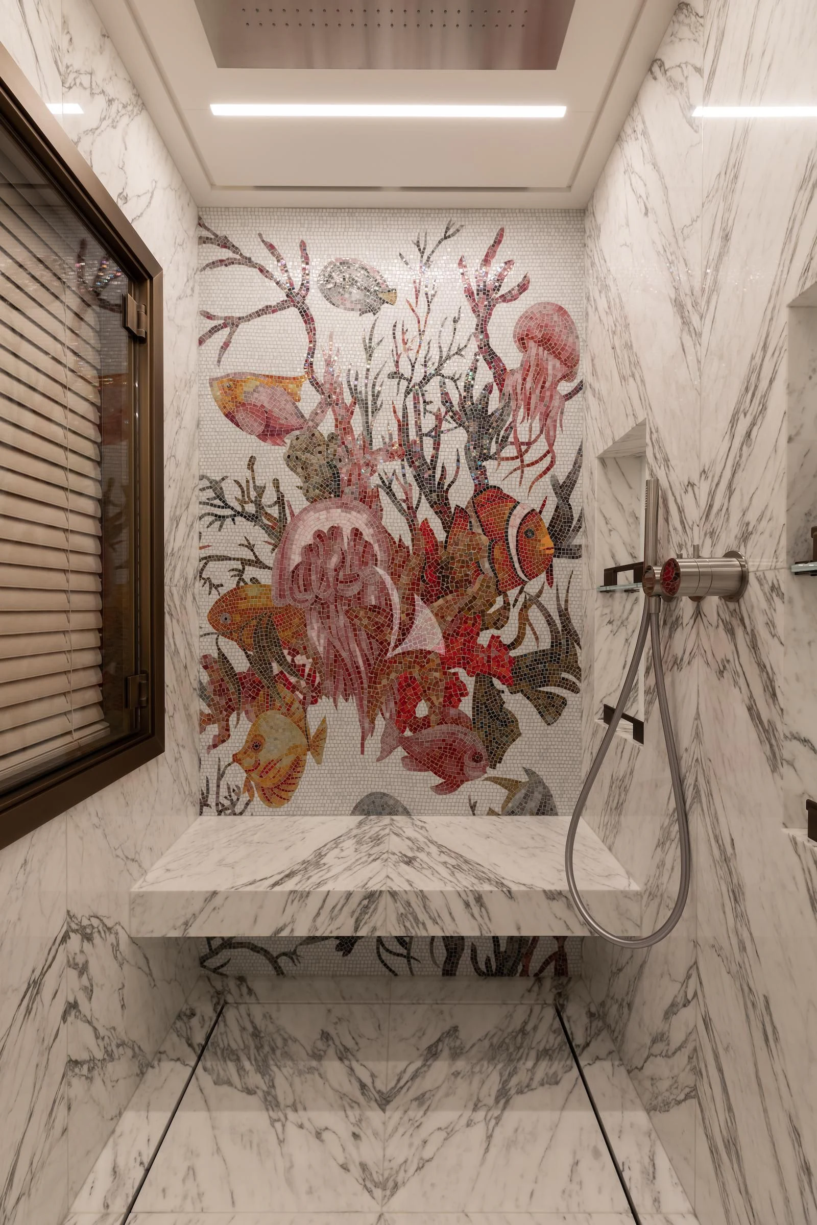 a room with a painting on the wall aboard LA DATCHA Yacht for Sale