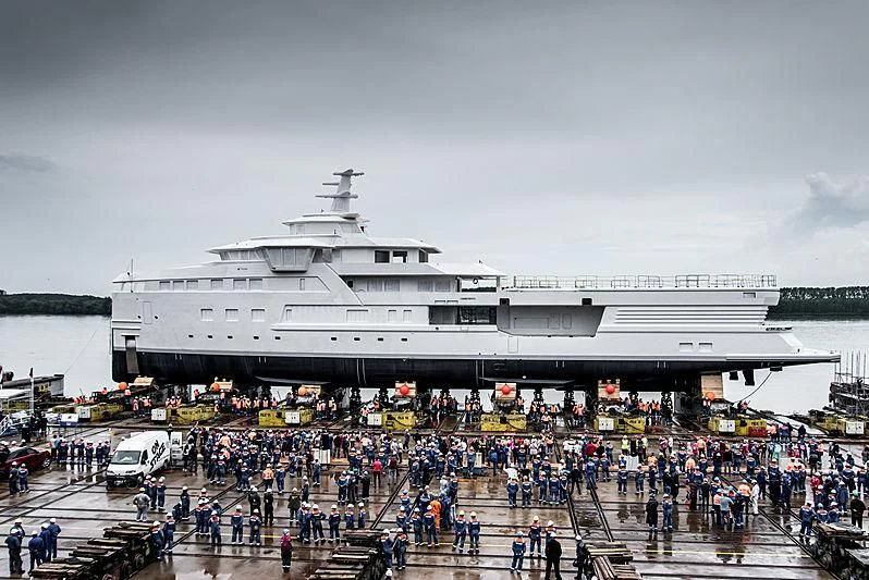 a large cruise ship docked aboard LA DATCHA Yacht for Sale