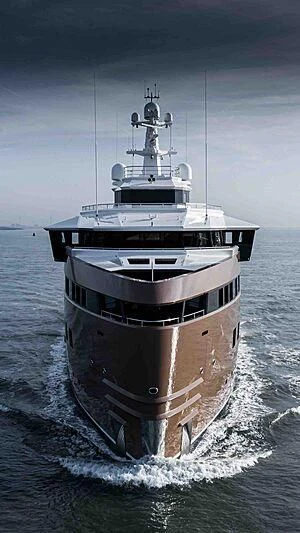 a large ship in the water aboard LA DATCHA Yacht for Sale