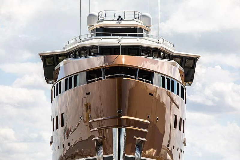 a large ship in the water aboard LA DATCHA Yacht for Sale