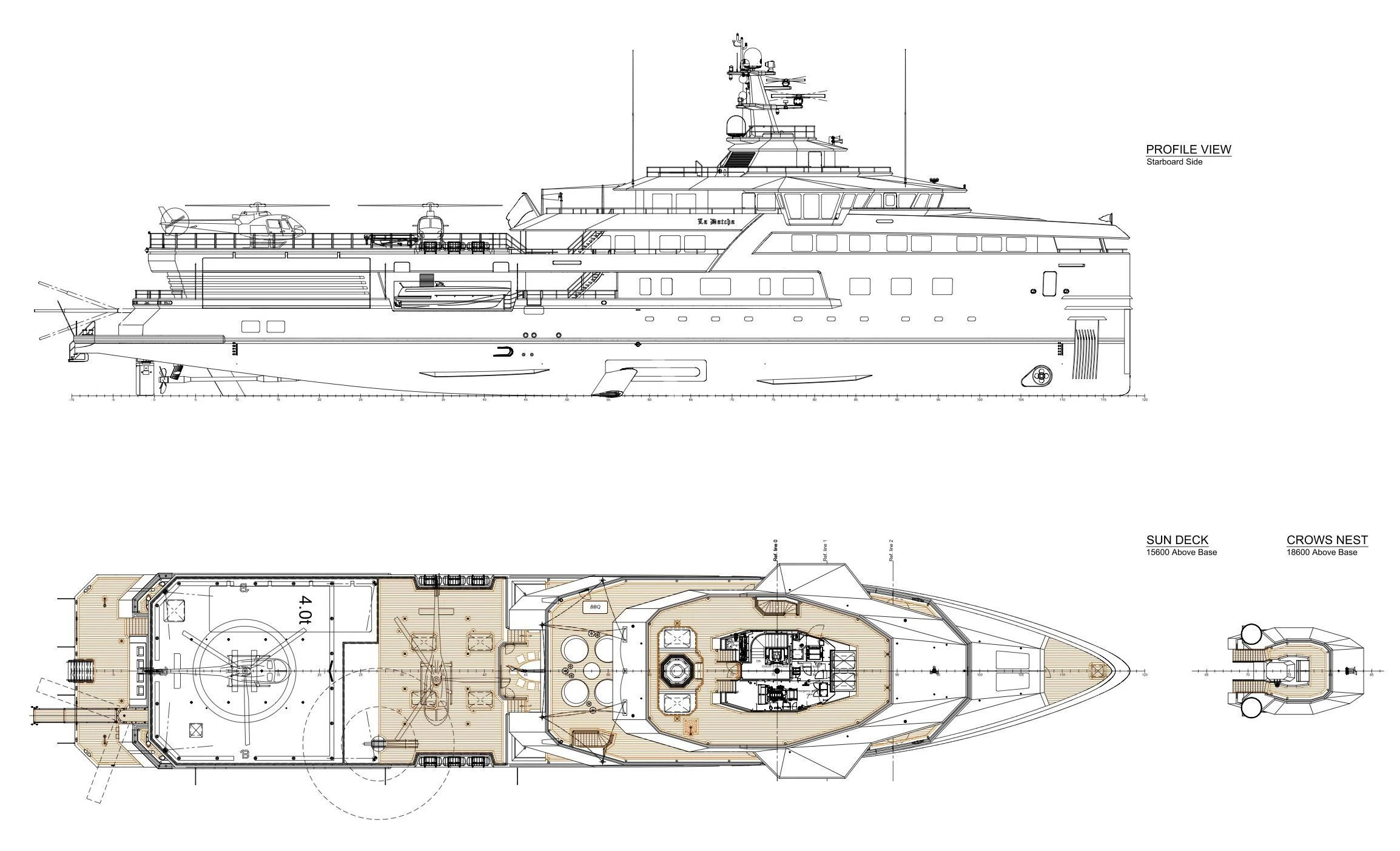 diagram, engineering drawing aboard LA DATCHA Yacht for Sale