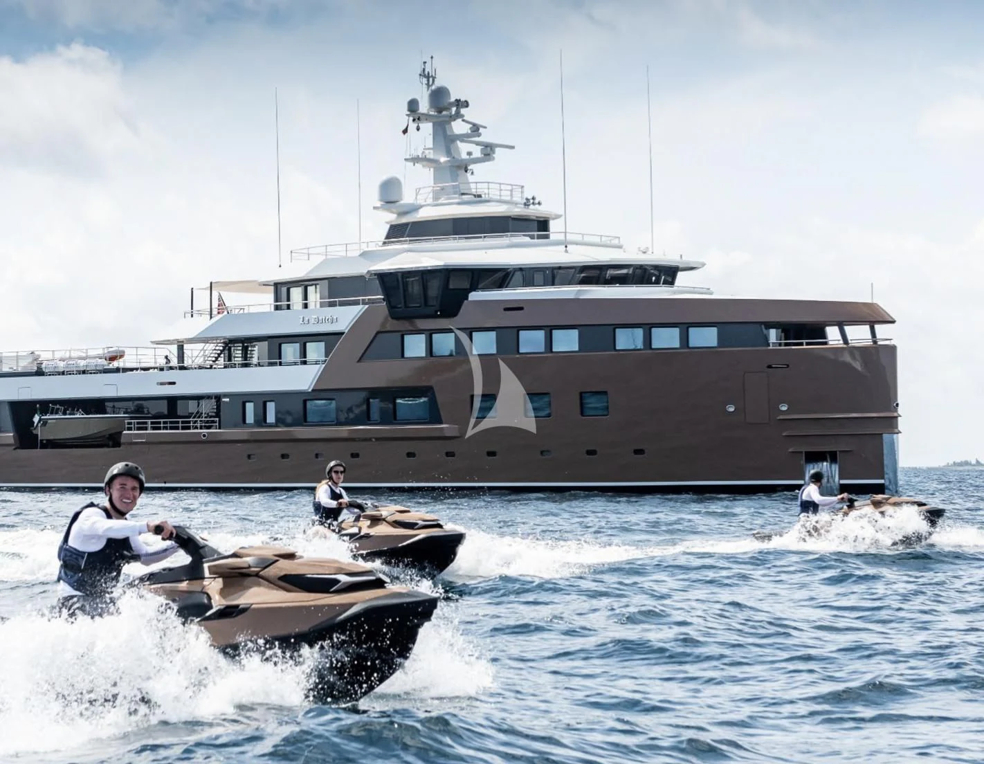 a boat with a person on it aboard LA DATCHA Yacht for Sale