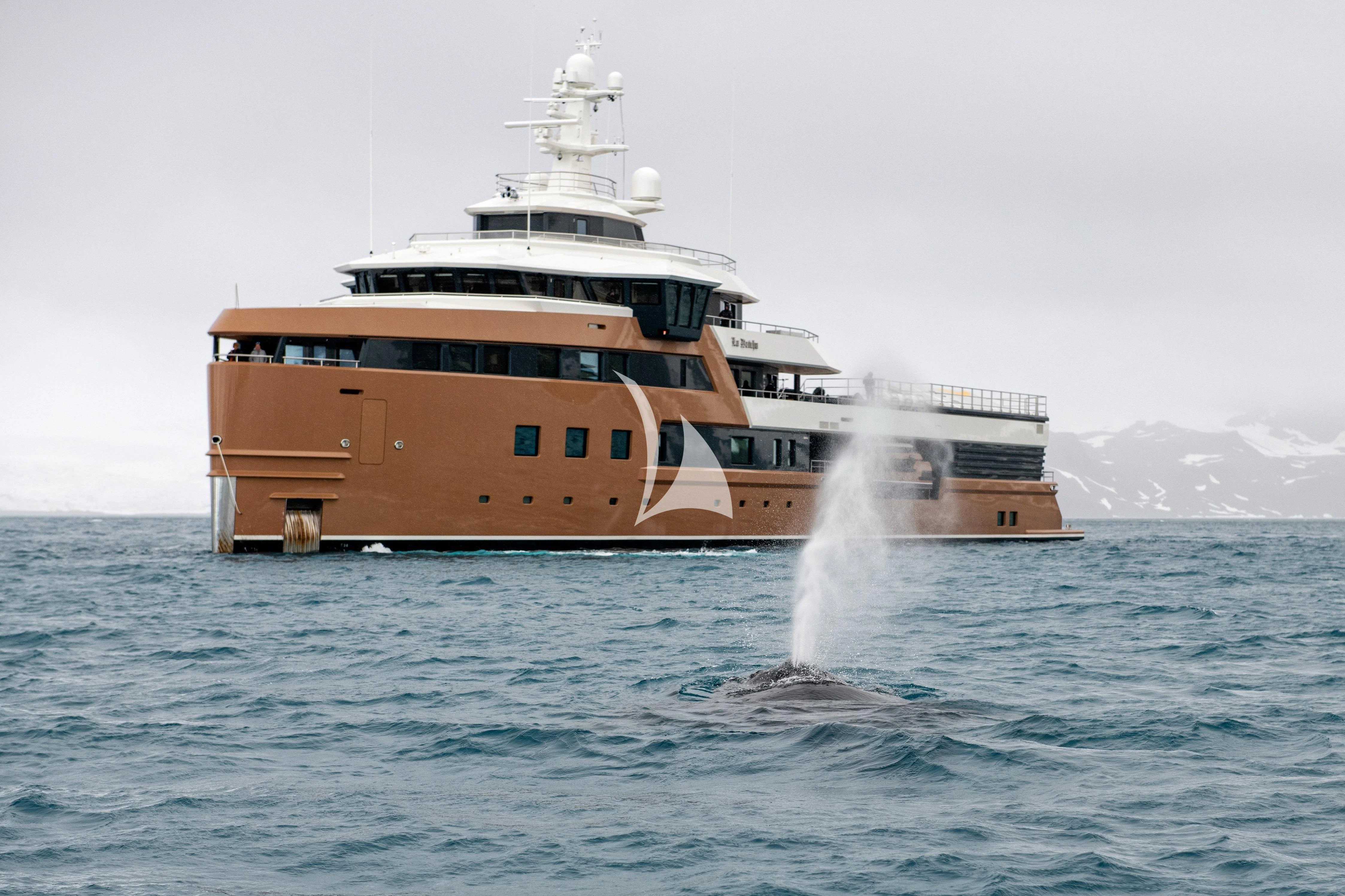 a large boat in the water aboard LA DATCHA Yacht for Sale