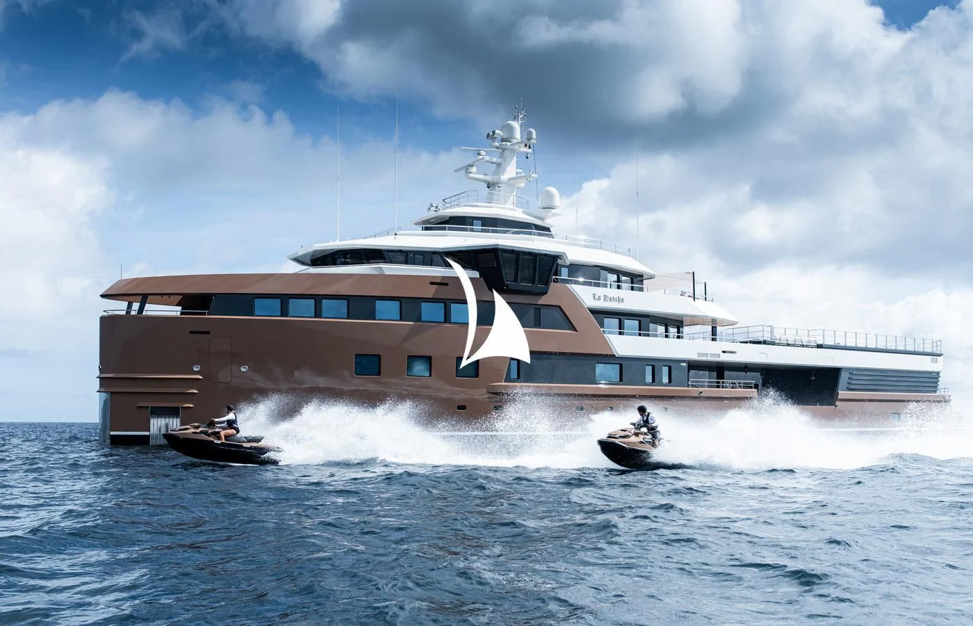 a large ship on water aboard LA DATCHA Yacht for Sale