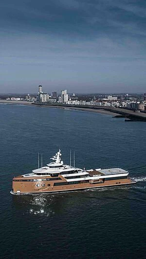 a large ship in the water aboard LA DATCHA Yacht for Sale
