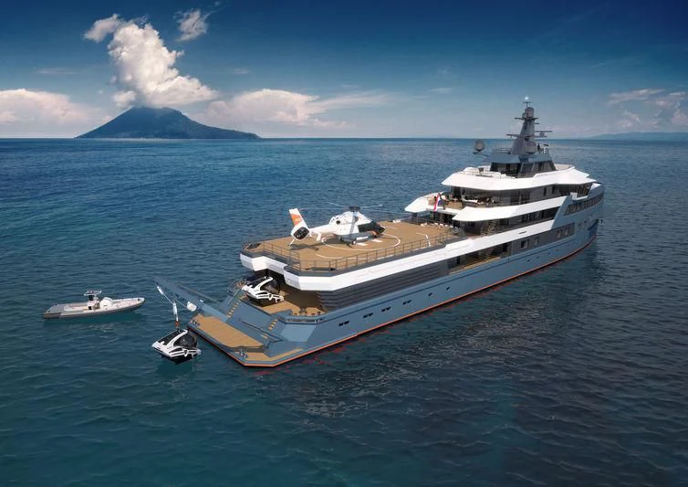 a large ship in the water aboard LA DATCHA Yacht for Sale