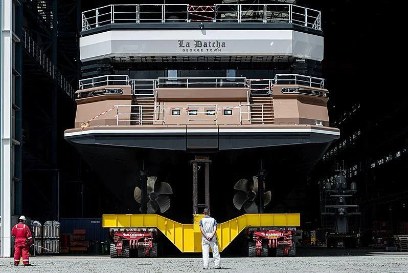a large ship docked aboard LA DATCHA Yacht for Sale