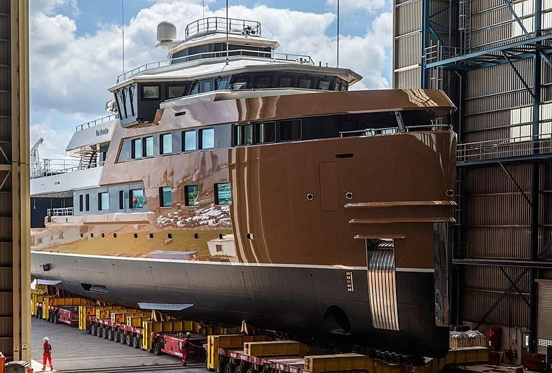 a large ship docked aboard LA DATCHA Yacht for Sale