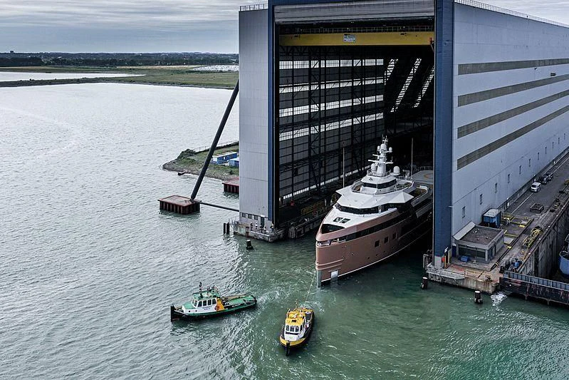 a large ship in the water aboard LA DATCHA Yacht for Sale