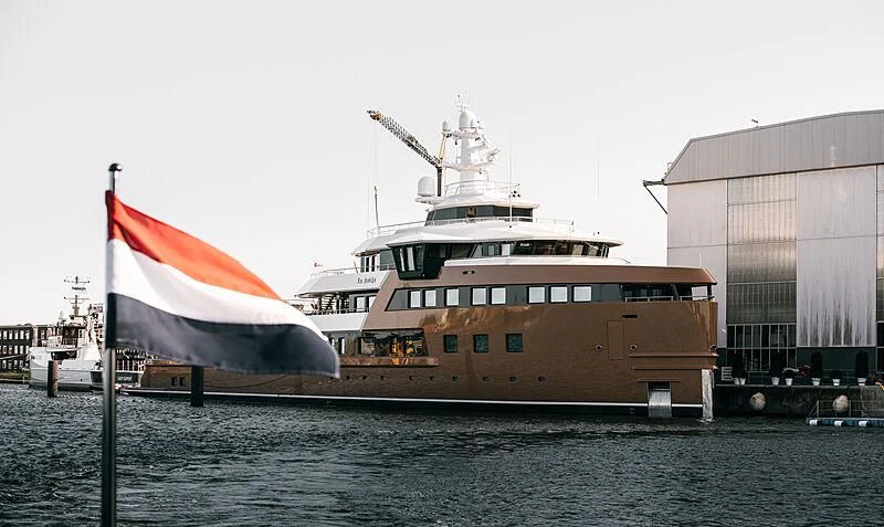 a large boat in the water aboard LA DATCHA Yacht for Sale
