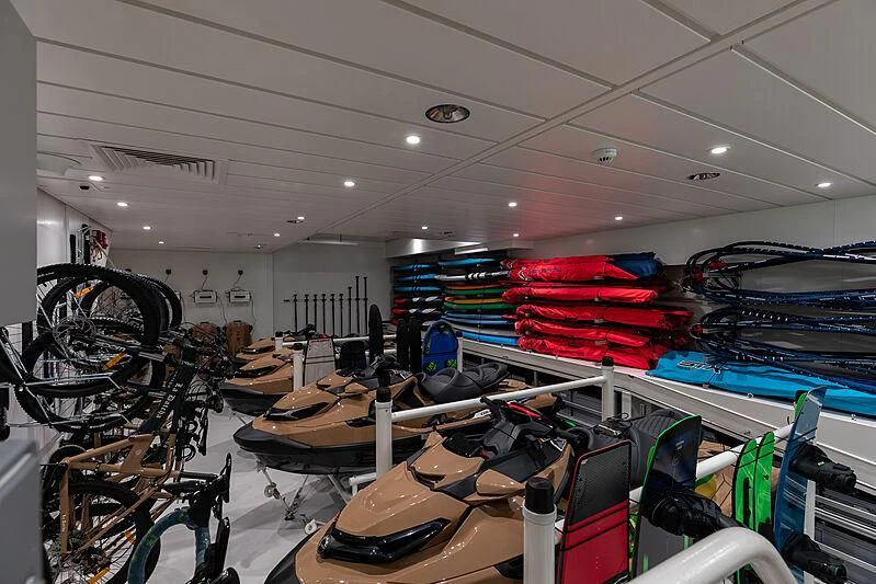 a room full of exercise equipment aboard LA DATCHA Yacht for Sale