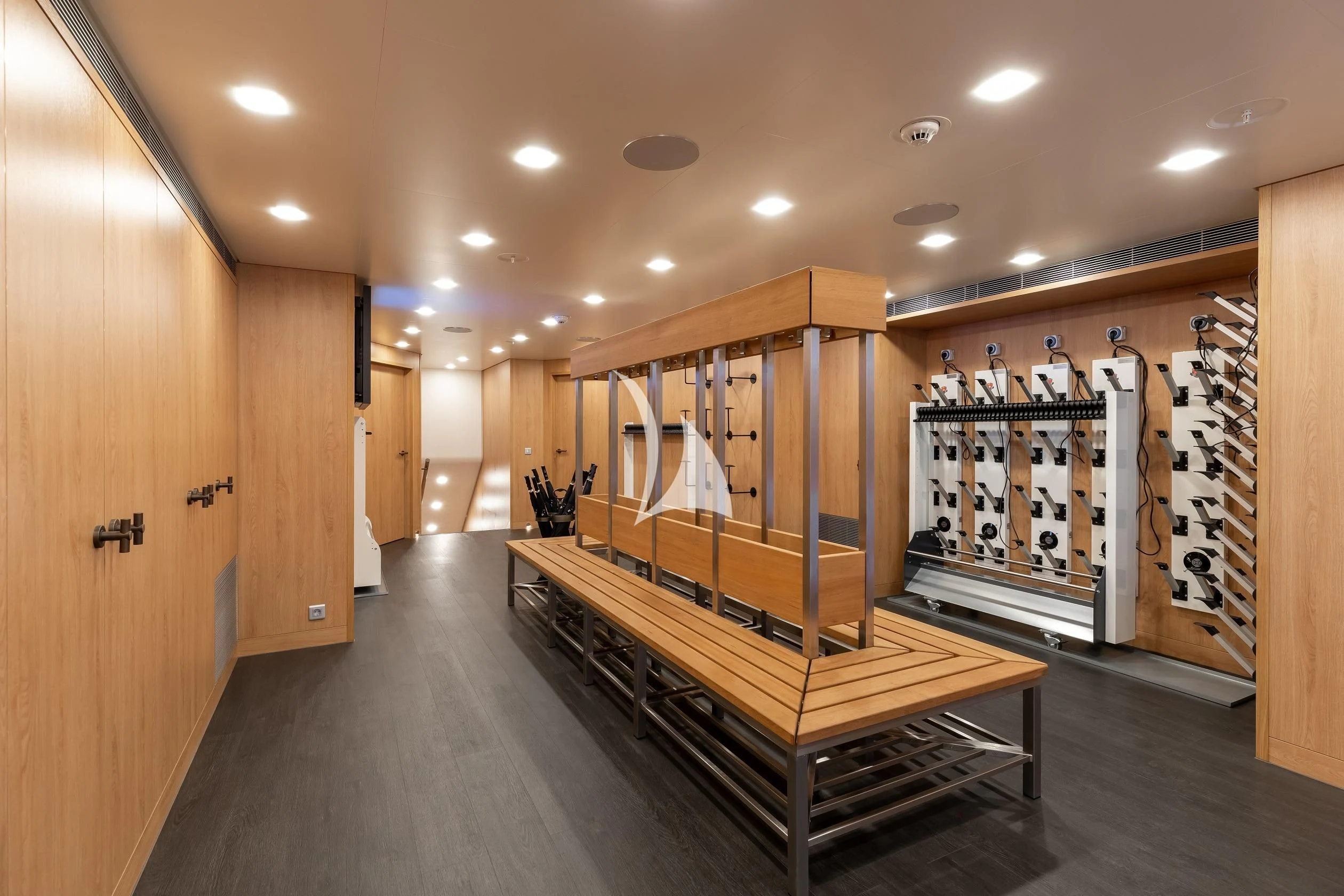 a room with a bed and a closet aboard LA DATCHA Yacht for Sale