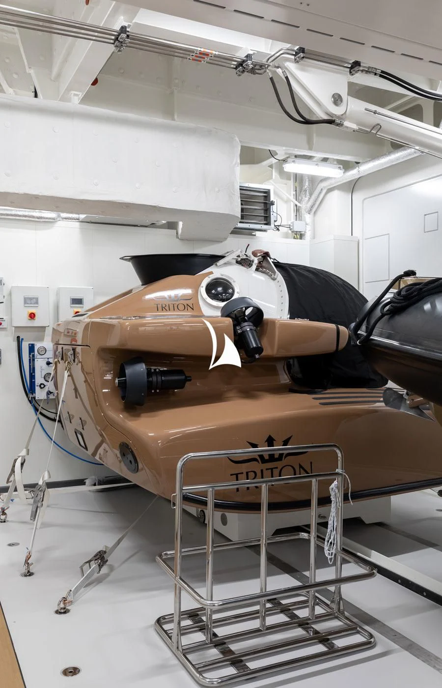 a person in a space suit with a camera on a tripod aboard LA DATCHA Yacht for Sale