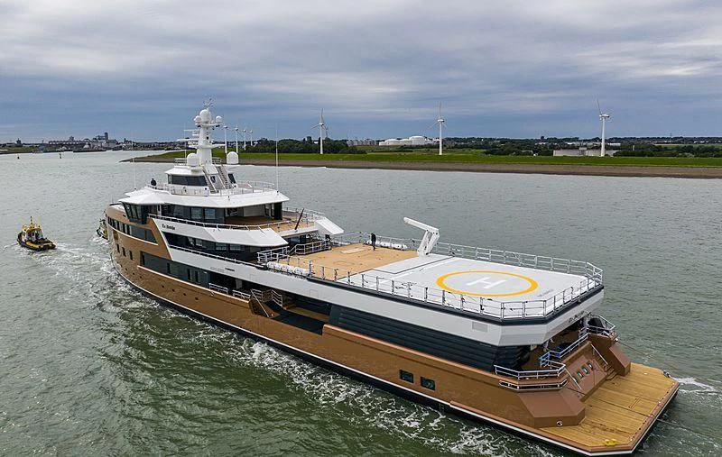 a large boat in the water aboard LA DATCHA Yacht for Sale
