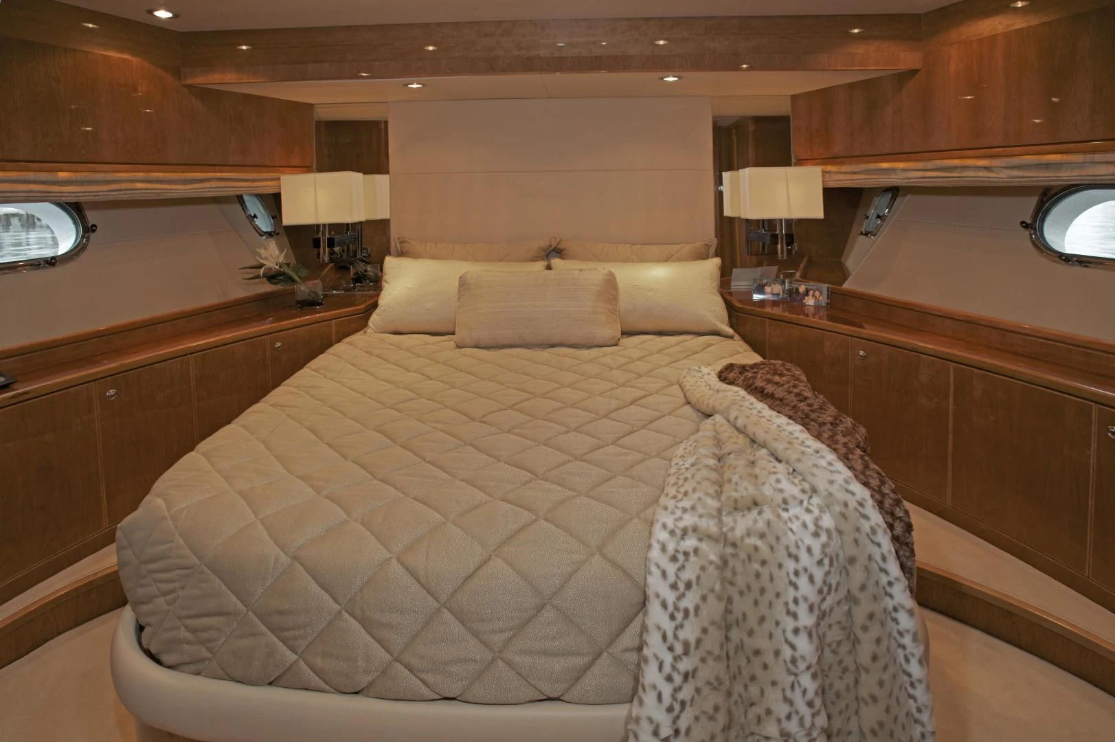 a hotel room with two beds aboard LADY C II Yacht for Sale