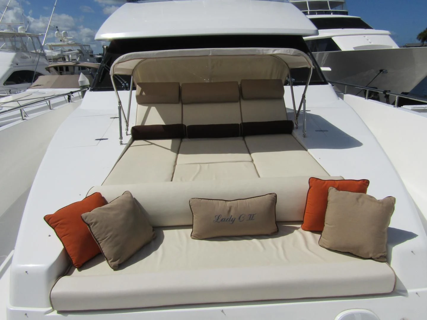 a boat with pillows on it aboard LADY C II Yacht for Sale
